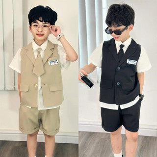  Vest Bé Trai Bộ Vest Cộc Bé Trai 3 Chi Tiết hàng Thiết Kế Chính Hãng MyaKids Size 12-40kg 