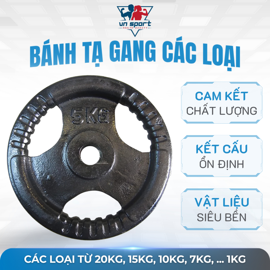 Bánh tạ gang các loại từ 20kg, tạ 15kg, tạ 10kg,tạ 7kg, tạ 5kg, tạ 3kg, tạ 2kg, tạ 1kg lỗ phi 30mm v