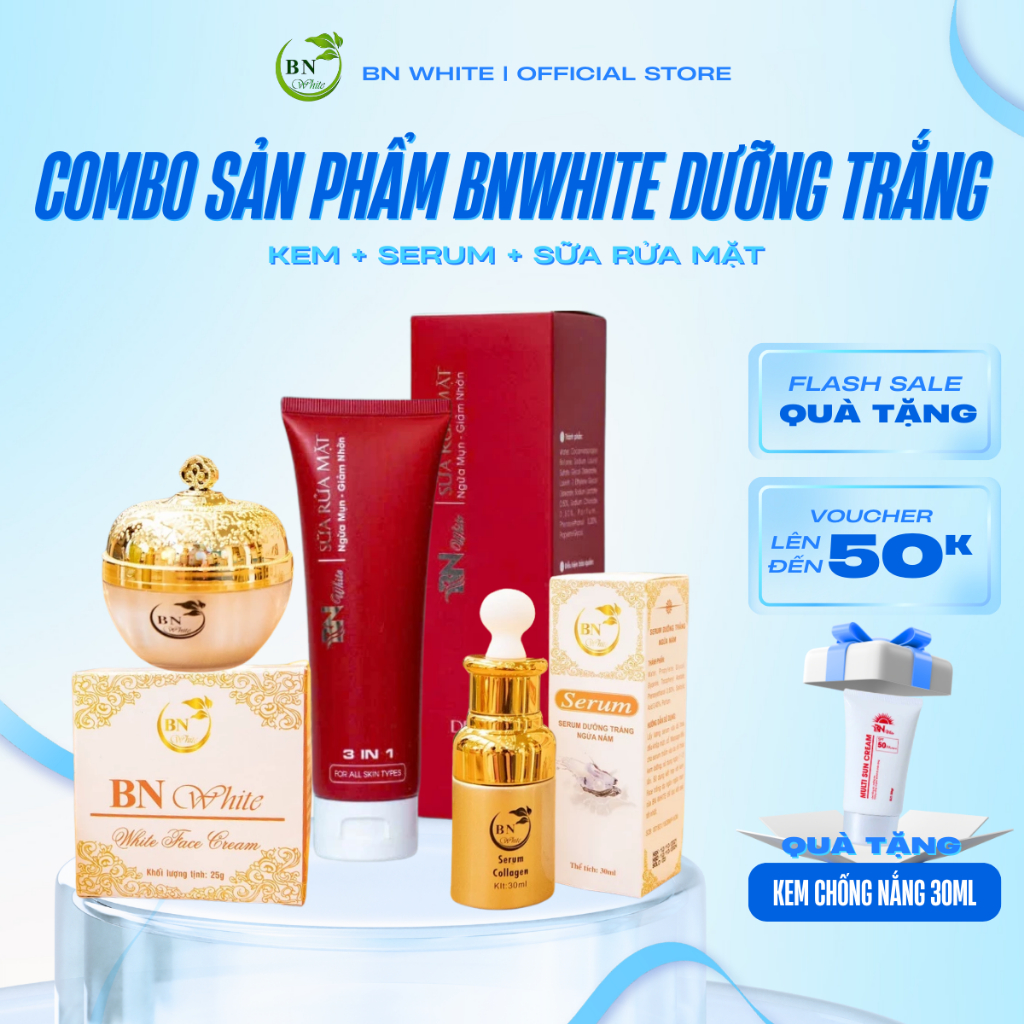 [MUA 1 TẶNG 1] Bộ 3 Sản Phẩm BN White Dưỡng Trắng Da, Mờ Nám, Tàn Nhang, Thâm Mụn - Hàng Chính Hãng