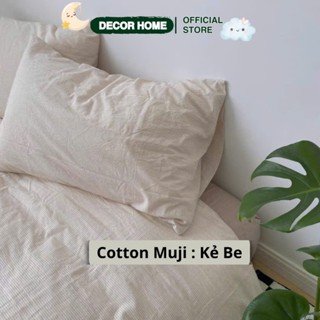 Bộ vỏ chăn ga gối Cotton Đũi Thô Muji, bộ ga gối Cotton Thô kẻ tối giản hiện đại phong cách Nhật đủ size ga