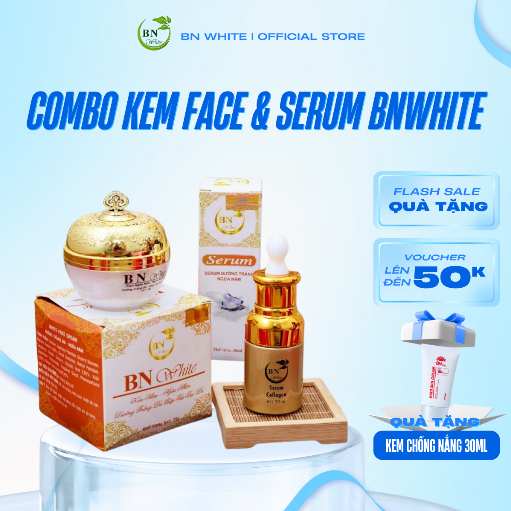 [MUA 1 TẶNG 1] Combo Kem Face & Serum Collagen BN White Dưỡng Trắng Da, Mờ Nám, Tàn Nhang, Thâm, Ngừ