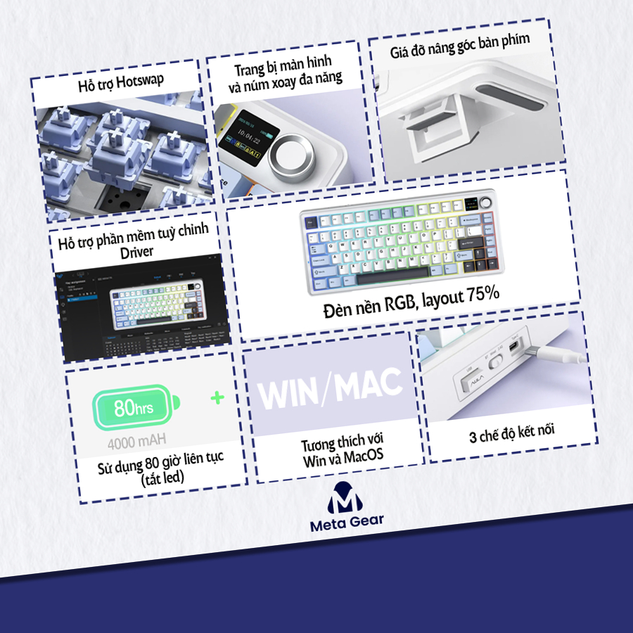[CHÍNH HÃNG] Bàn phím cơ Aula F75 Max/Aula S75 Pro - Led RGB, Hotswap, 3 chế độ kết nối | BigBuy360 - bigbuy360.vn