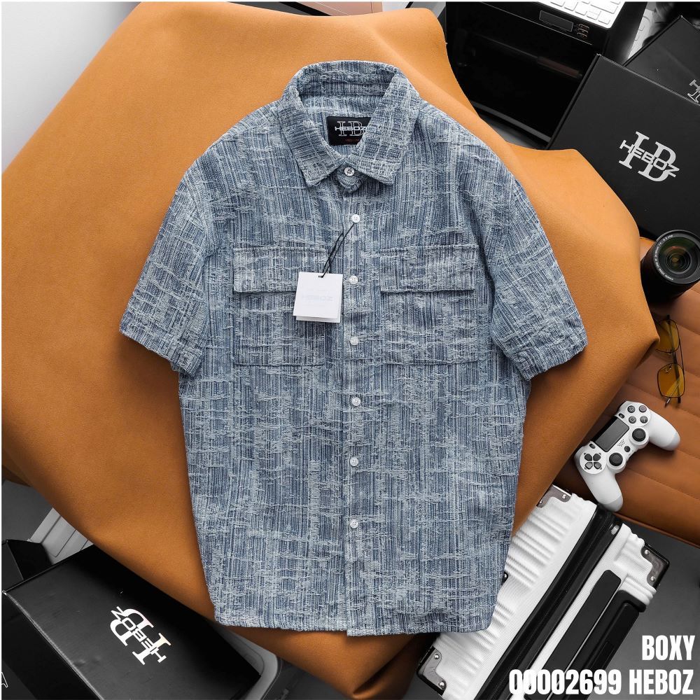 [HẾN STORE MENSWEAR] Áo sơ mi nam Heboz tay ngắn Jacquard 2 túi nắp 2M - 00002699