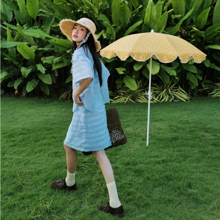 Kuchimachic - Set áo sơ mi kẻ 3 màu/ Chân váy kẻ dáng dài chất liệu tơ lụa mã sản phẩm KUSM250509