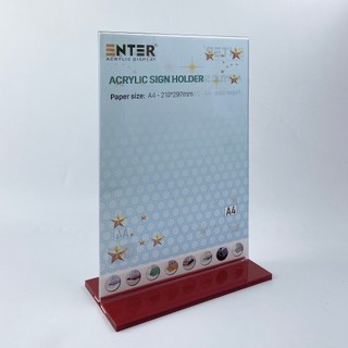 Kệ mica 2 mặt Enter E06 210x300mm đế lùa A4, Kệ menu nhà hàng, Standee mica để bàn, Bảng quét mã QR Code