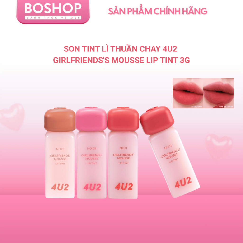 Son Tint Lì Thuần Chay 4U2 Girlfriends's Mousse Lip Tint 3G