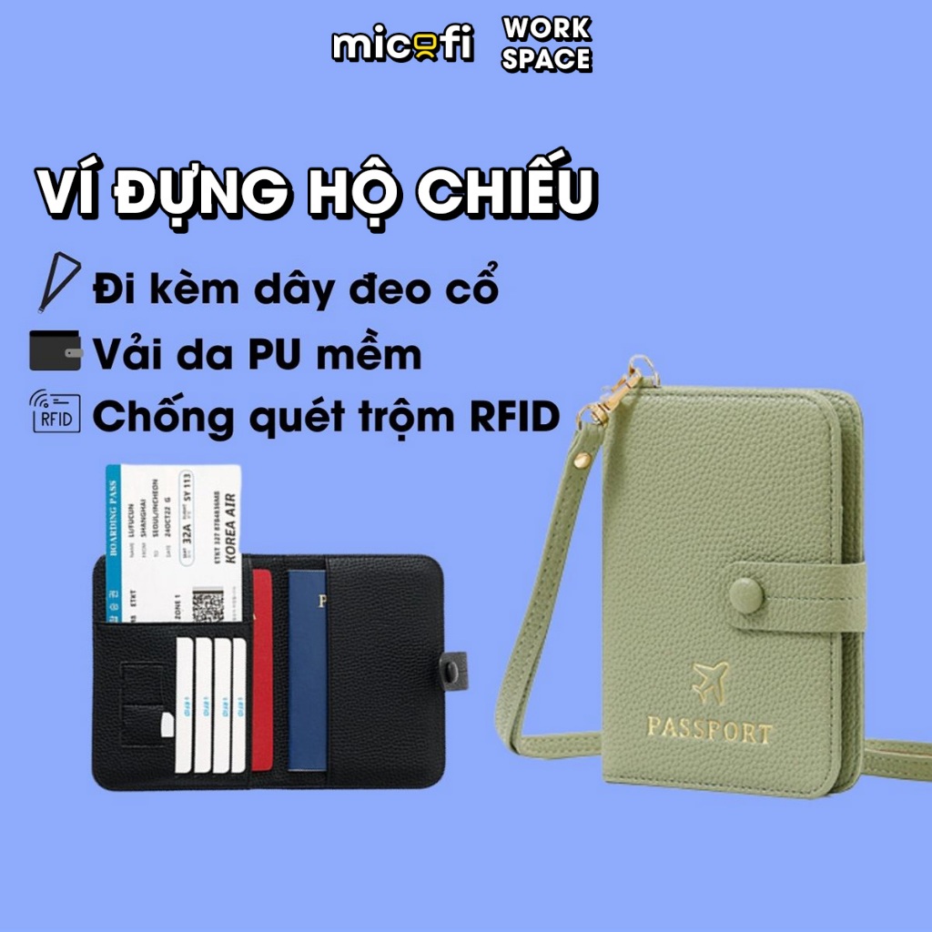Ví Đựng Thẻ Micofi Túi Đựng Hộ Chiếu, Passport Cover, Ví Passport, Thẻ Ngân Hàng Nhỏ Gọn, Đi Kèm Dây
