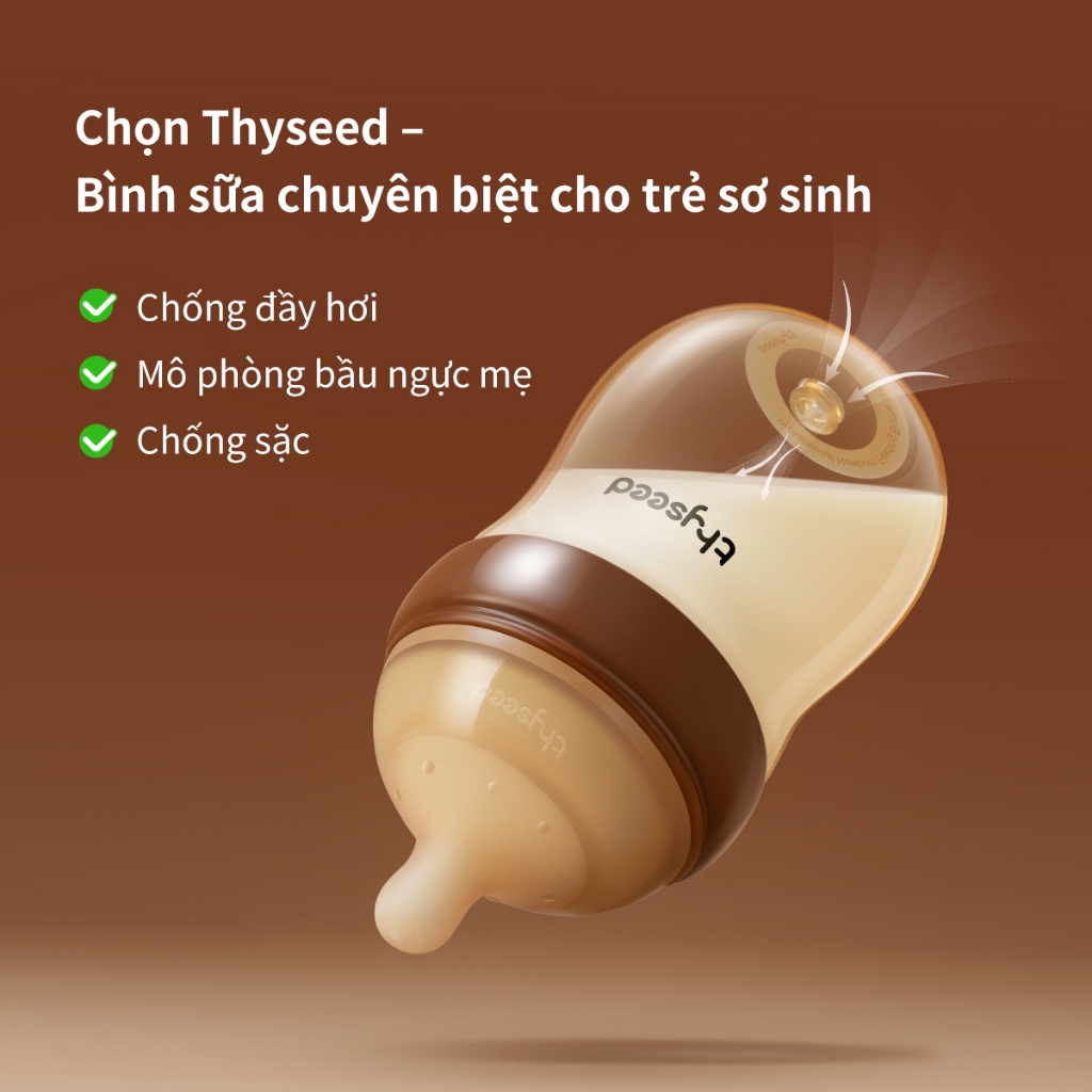 Bình sữa Thyseed PPSU cao cấp chống sặc chống đầy hơi cho trẻ sơ sinh cổ rộng núm ti cho bé