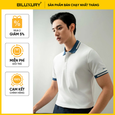 Áo Polo Nam Trắng Phối Viền Cổ 7APCT353TRK Biluxury Chống Nhăn Chống Tia Cực Tím Kháng Khuẩn