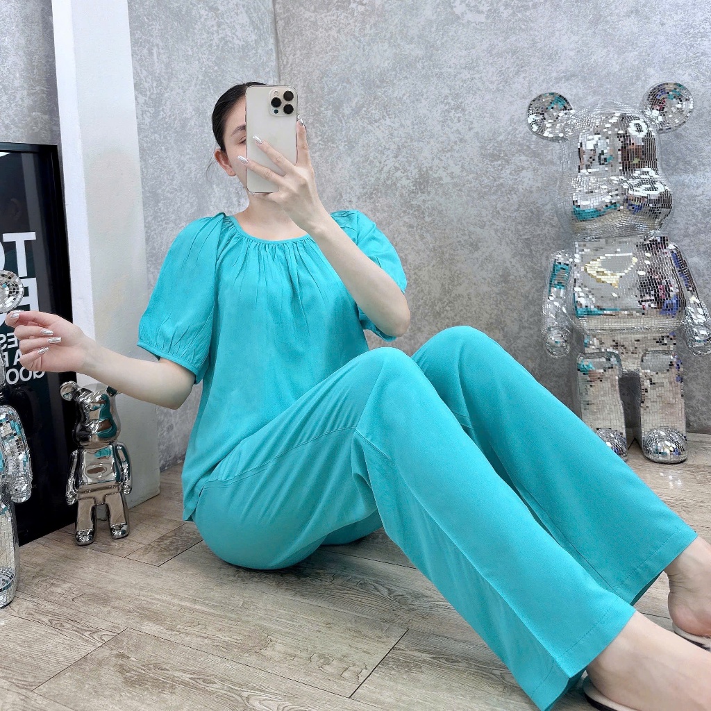 Đồ bộ tole, bộ lanh mặc nhà quần dài, áo tay lỡ màu trơn SHOP5SAO (43-67kg)