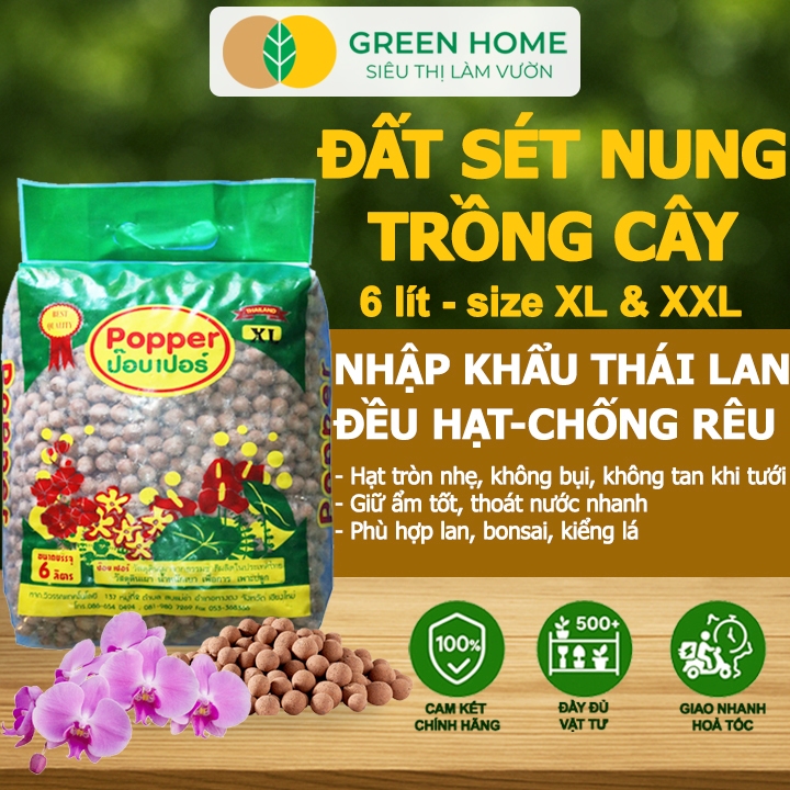 Đất Sét Nung Trồng Cây GreenHome, Bao 6lít, Thái Lan, Trồng Sen Đá, Phong Lan, Sứ, Thuỷ Canh