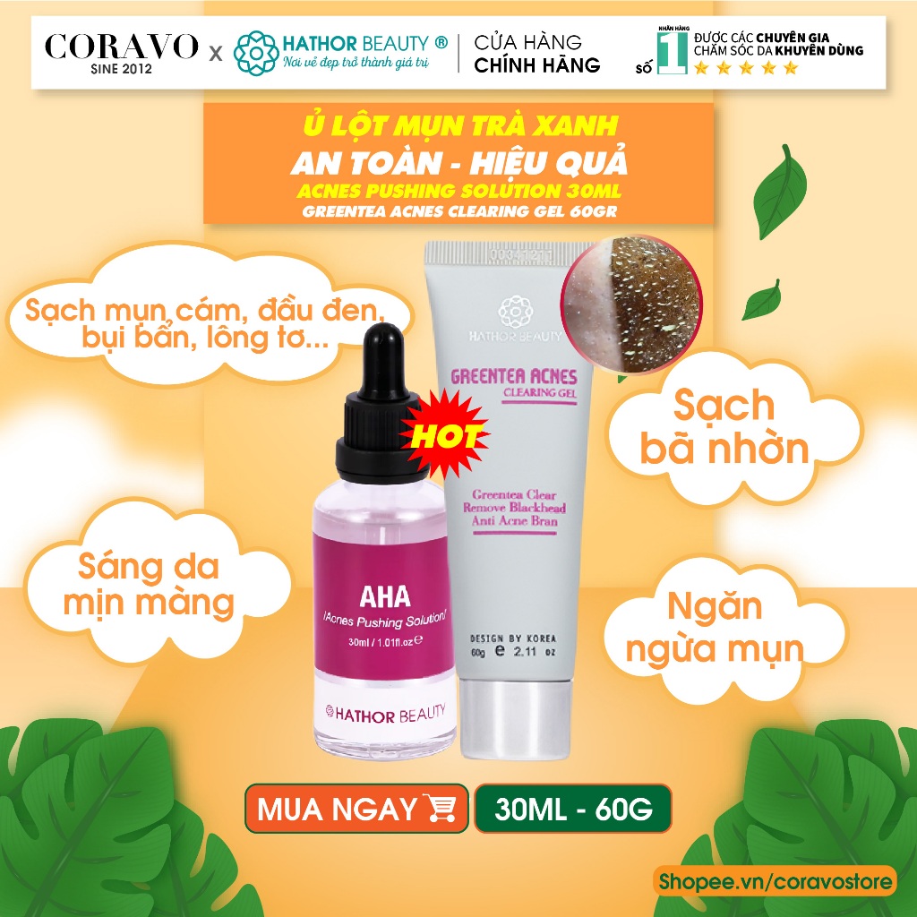 Combo Ủ Mụn Lột Mụn Tại Nhà Trà Xanh Lột mụn Lông tơ Bã nhờn Sáng da Hathor Beauty - Coravo