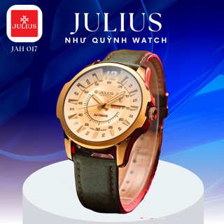  Đồng hồ Nam Julius Hàn Quốc chính hãng JAH-017 Dây da mặt size 4.2cm x 4.4cm  Mặt nâu -dây nâu rêu  