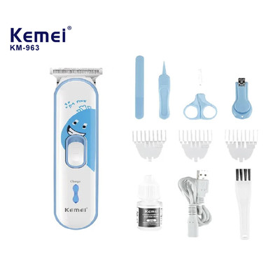 Tông Đơ Cắt Tóc Trẻ Em Kemei Km 963 Có Cữ Cắt Tóc 1.2.3mm Kèm Kéo Và Kềm Cắt Móng