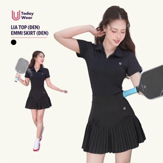 Set bộ đồ thể thao nữ áo Lia Top đen mix chân váy Emmi Skirt đen Today U Wear cầu lông tennis pickleball bóng bàn