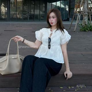   PB.HAVANA  Áo kiểu DOLLY babydoll vải voan viền ren hoa AO539 