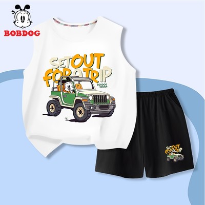 Bộ bé trai BOBDOG áo ba lỗ quần đùi chất thun cotton thoáng mát in hình Ô TÔ cho bé BD-BDO13