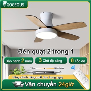 QUẠT TRẦN ĐÈN GOGEOUS 5 cánh gỗ decor phòng khách cao cấp có điều khiển 3 chế độ đèn size 107/122cm