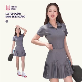 Set bộ đồ thể thao nữ áo Lia Top xám mix chân váy Emmi Skirt xám Today U Wear cầu lông tennis pickleball bóng bàn