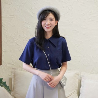 | Không kèm khăn | Áo sơ mi nữ cộc tay chất đũi xước form basic xẻ vạt (Sơ mi Kim)