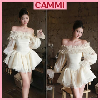 [TẶNG QUẦN/ SẴN] Đầm trễ vai dài tay bồng xoè siêu sinh Váy tơ đính ngọc tiểu thư công chúa HV168