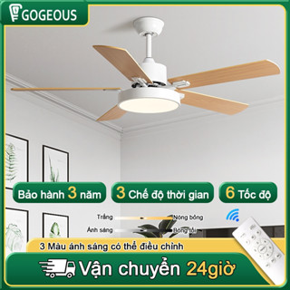 Quạt trần 5 cánh gỗ có đèn LED ba màu quat tran trang trí phòng khách/phòng ngủ có điều khiển