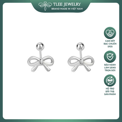 Khuyên tai bạc nữ TLEE nơ nhí chốt ren bi vặn TLEE JEWELRY B0548
