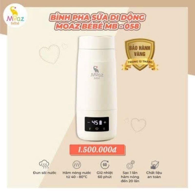 Bình đun nước pha sữa di động MB058 Moaz BéBé MB-058 và Máy hút mũi MB056 - An toàn cho Mẹ và Bé, bả