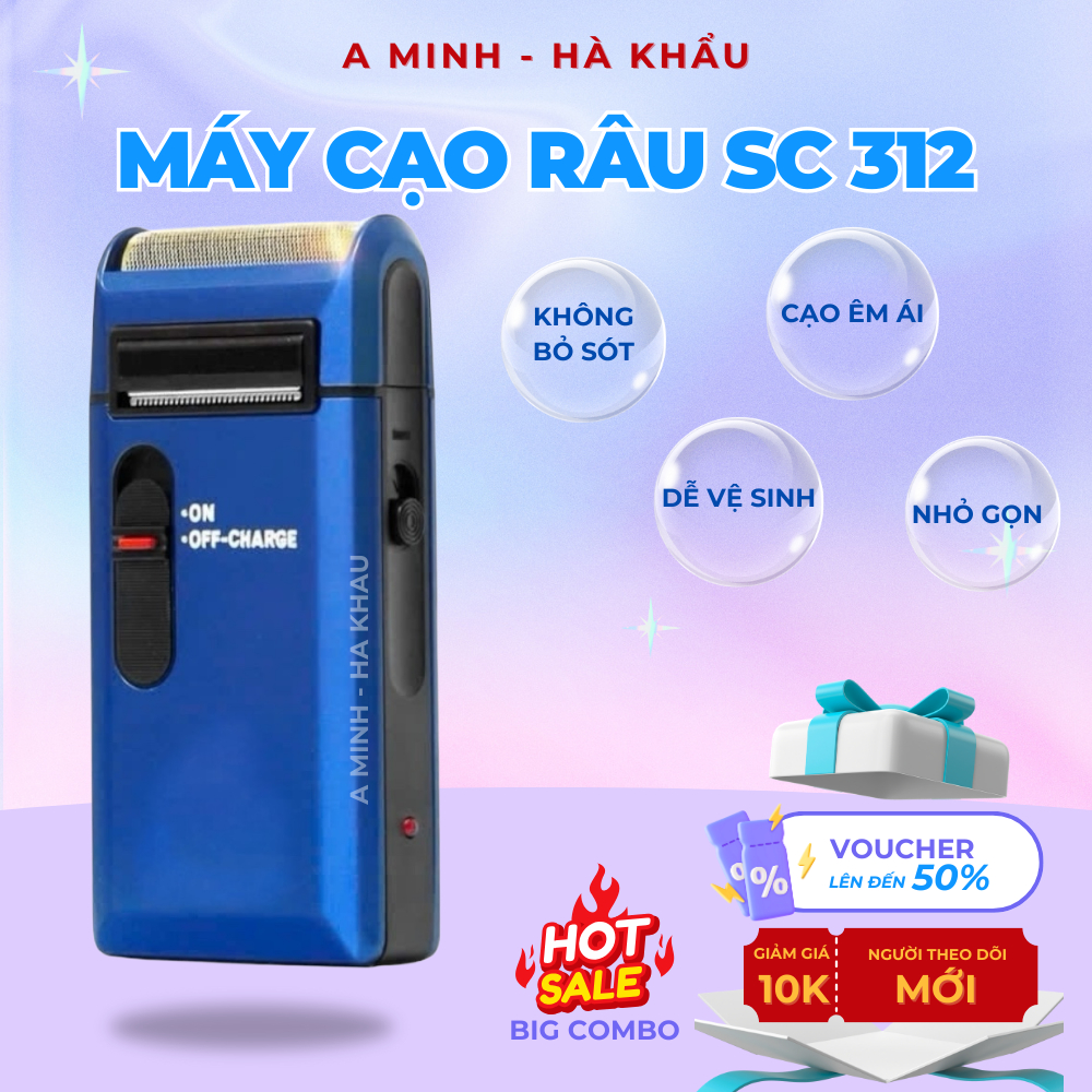 Máy Cạo Râu SC312 Bản Pro A Minh Hà Khẩu Shop, MÁy Cạo Râu Cao Cấp Cạo Âm Mượt Không Rát Nhỏ Gọn