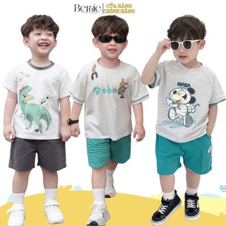  Set đồ bộ khủng long hoạt hình tổng hợp cho bé trai BERNIE thun cotton mềm mại basic 9 đến 25kg 