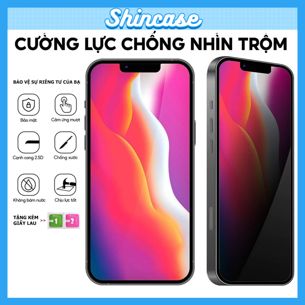 Kính Cường Lực iPhone Chống Nhìn Trộm Full Màn - iP 6/7/8/Plus/X/XS/XR/11/12/13/14/15/16/17Pro/Max/Air