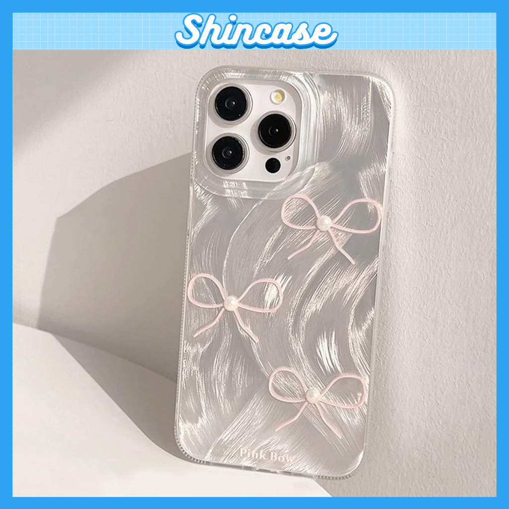 Ốp Lưng iPhone Silicon Pink Bow 3D Ánh Bạc, Chống Sốc, Bảo Vệ Camera- iP 8/X/XS/XR/11/12/13/14/15/16/17/Plus/Air/Pro/Max