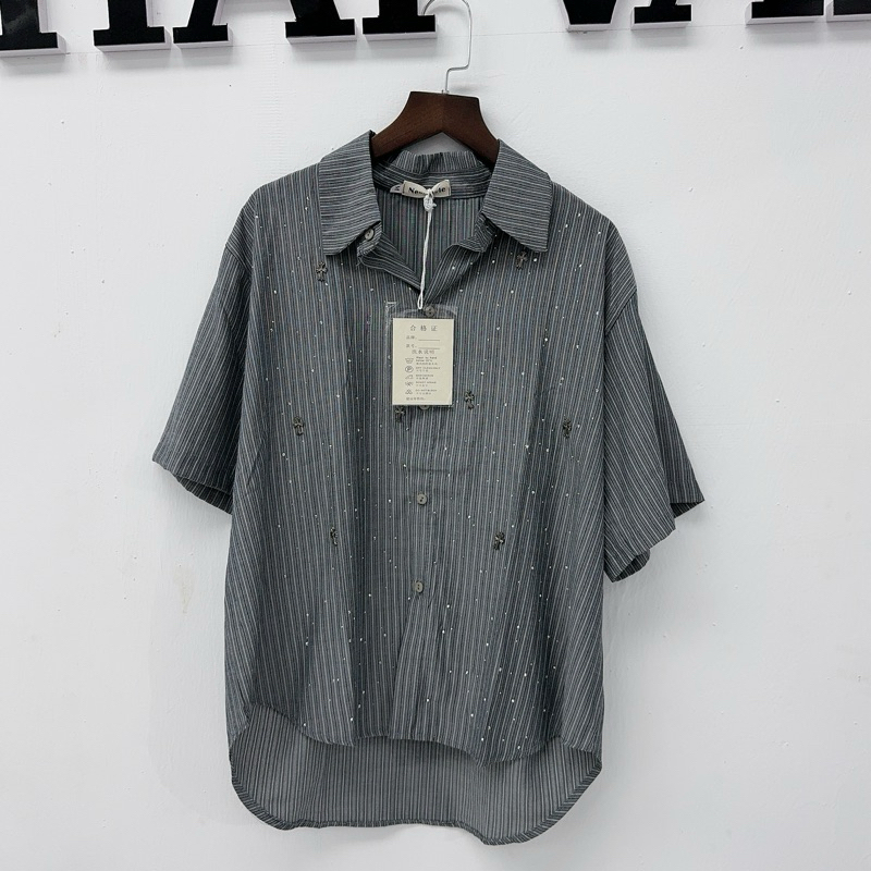 HV - Áo sơ mi cánh tiên bánh bèo, sơ mi kẻ đính đá cộc tay | BigBuy360 - bigbuy360.vn