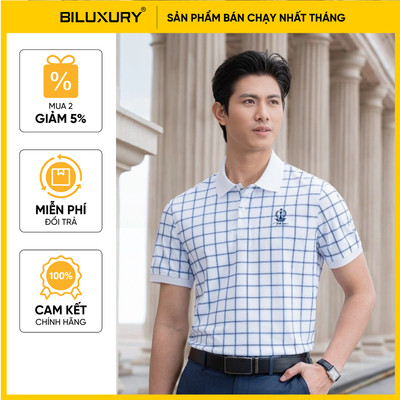 [T8_ĐỒNG GIÁ 369K] Áo Polo Nam Hoạ Tiết Kẻ Caro 9APCH524TRK Biluxury Form Slimfit Kháng Khuẩn Chống Nhăn Bền Màu