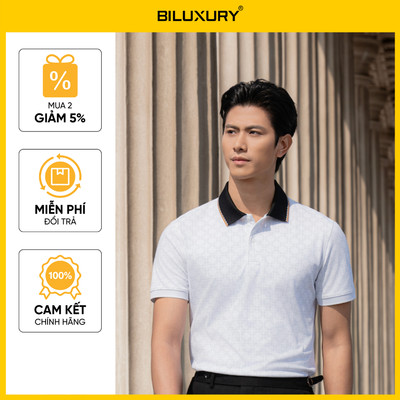 [T8_ĐỒNG GIÁ 369K] Áo Polo Nam Biluxury 9APCH529TRK Slimfit Họa Tiết Hình Học Phối Gam Đen Co Giãn Thấm Hút Bền Màu