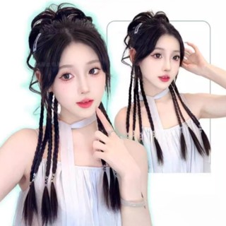 [NEW]Búi tóc giả xoăn kèm bính tóc tết 2 bên, búi tóc giả xoăn tua rua kiểu chun buộc mix tóc tết đuôi ngựa - NAMI 76