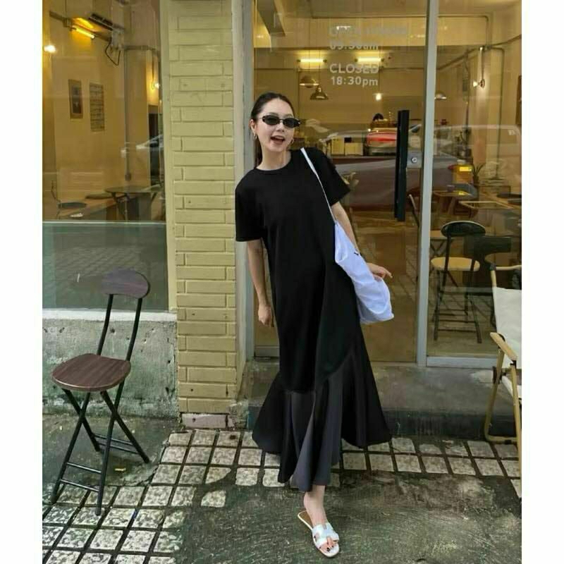 Đầmm suông đuôi cá dáng dài babydoll.Đầm Đuôi Cá Dáng Maxi Dài. Váy đen dáng dài freesize