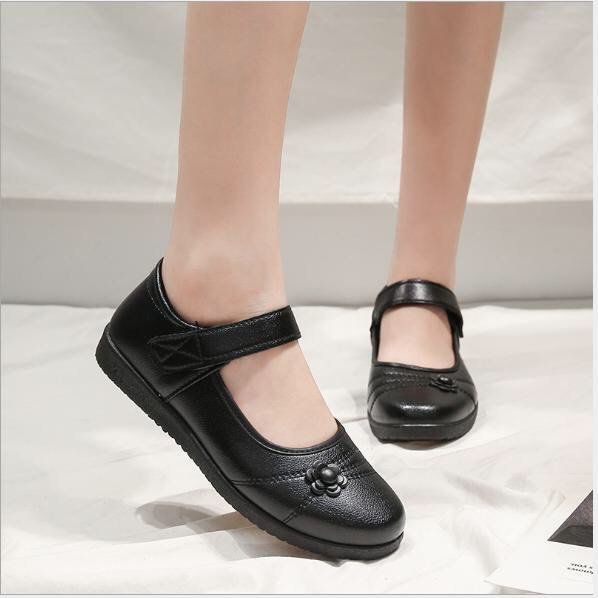 Giày da bông hoa có quai dán - Giày da trung niên đế cao su siêu nhẹ, êm chân - Vincent shop