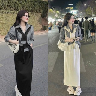 S928 (TÁO ĐỎ BIGSIZE 55-90KG)  SET 3 MÓN THIẾT KẾ BIGSIZE ÁO SƠ MI SỌC + CHÂN VÁY DÁNG DÀI + KHĂN CHOÀNG