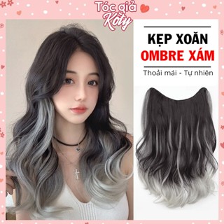Tóc giả kẹp phím xoăn Ombre light xám khói cá tính