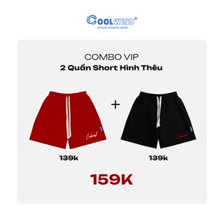 159K - Combo 2 Quần Short Hình Thêu Nam Nữ COOLWIND – Chất Liệu Kaki 2 Da, Form Thể Thao Trên Gối