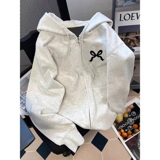 Áo Khoác Hoodie Zip Nữ Form Rộng Nơ In Cực Xinh, Áo Khoác Nỉ Có Nón Style Hàn Quốc, Hoodie Basic Cute