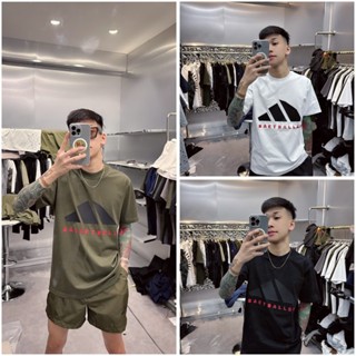 Bộ Hè Nam 434 Màu Đen Trắng Xanh rêu Cổ Tròn Chất Liệu Áo Cotton Quần Gió Hàn Thời Trang Nam