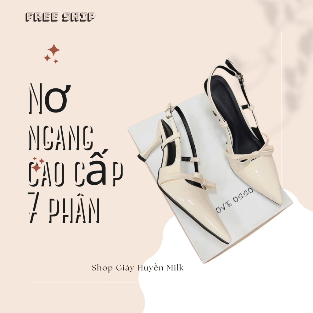 Giày cao gót mũi nhọn 7p - Hoạ tiết nơ ngang (HM27) sandal luxury shoes 7 giay got no