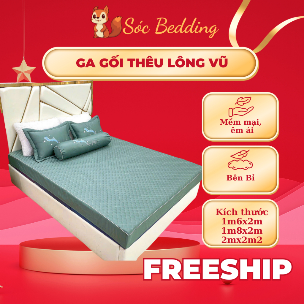 Bộ Ga Gối Phi Lụa Trần Trám Bọc Chun Cao Cấp ( Ga + 2 Vỏ Gối Đầu )