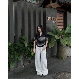 [Steezy] Áo polo len mongtoghi cổ V kẻ ngang thêu ngựa form rộng, áo len mỏng cổ bẻ cho nữ, áo len Hàn Quốc (L1226)