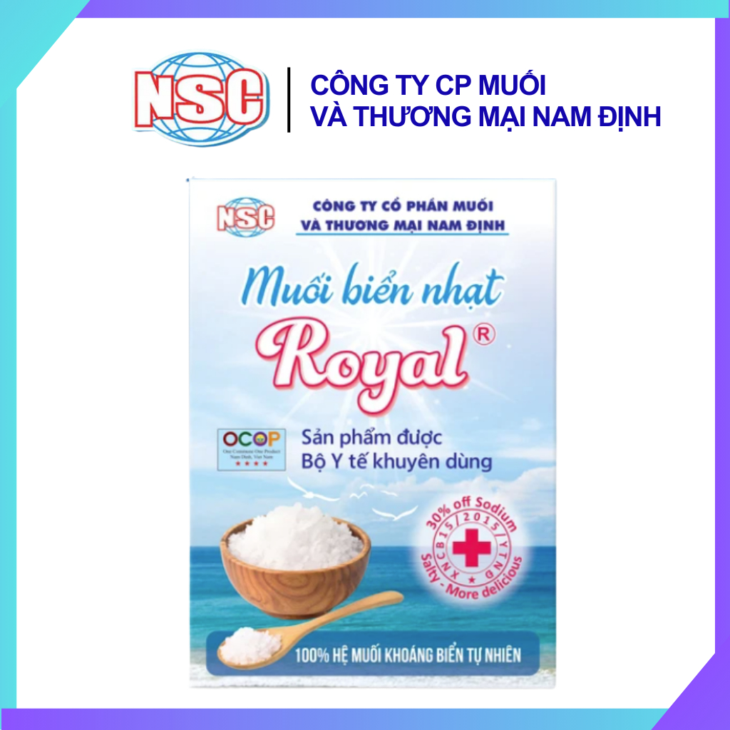 Muối biển nhạt Royal NSC - Low sodium salt - muối ăn kiêng cho chế độ ăn ít Natri/ Hộp 250gr