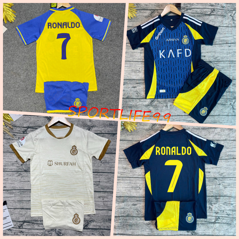 Áo Bóng Đá, Áo Đá Banh Trẻ Em CLB Al Nassr In Sẵn Ronaldo số 7 - Vải Mè Thái Cao Cấp - In Sẵn Cr7