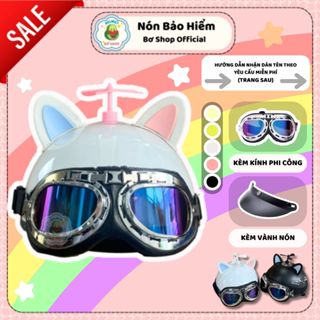 Nón Bảo Hiểm Phi Công Kèm Phụ Kiện Tai Mèo Hai Màu Và Chong Chóng Nhiều Màu Dễ Thường, Mũ Bảo Hiểm 1/2 Đầu Phi Công