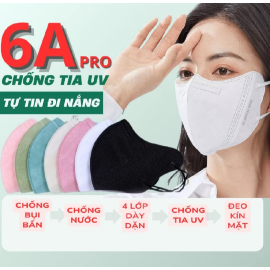 (Tặng 30c kt)Thùng 300c - 200c - 100c khẩu trang 6A pro 4 lớp kháng khuẩn, dày dặn- chống tia UV. Ch